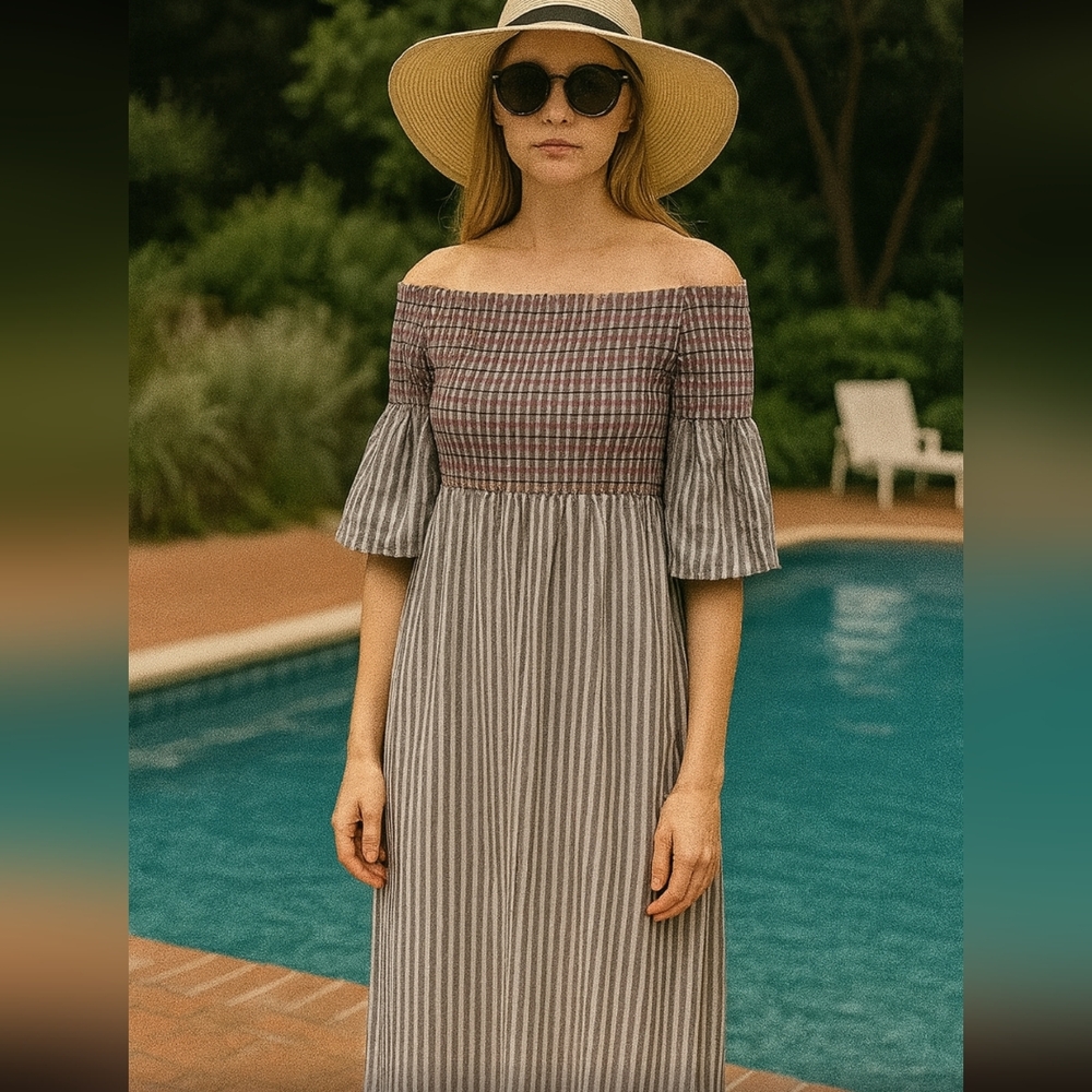 Striped Off-Shoulder Maxi Dress